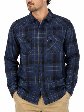 Levis Shirt Mens XL Navy Plaid Tartan Flannel Lumberjack Western Heritage Ranch